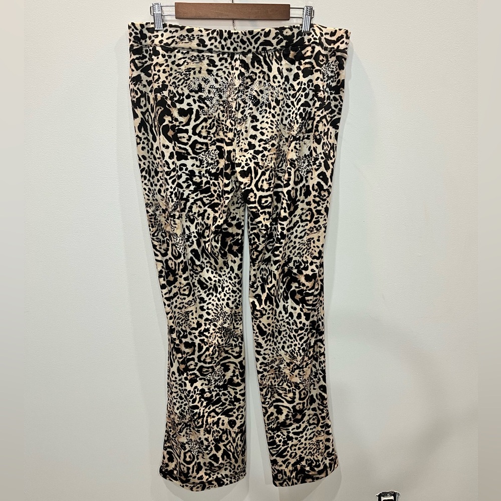 Juicy Couture Velour Tracksuit Set Leopard Women’s Sz XL Bling Flare Leg Y2K NWT - Picture 5 of 10